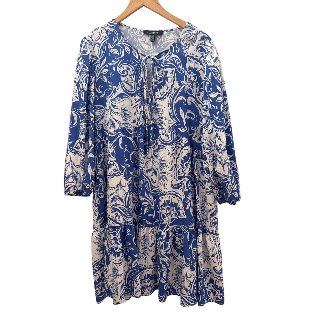 Ellen Tracy Royal Blue and White Floral Dress